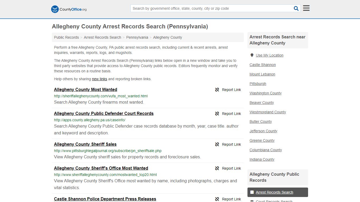 Arrest Records Search - Allegheny County, PA (Arrests & Mugshots)