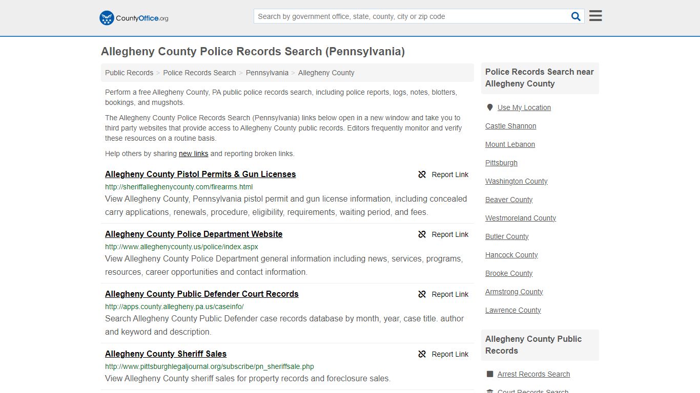 Police Records Search - Allegheny County, PA (Accidents & Arrest Records)